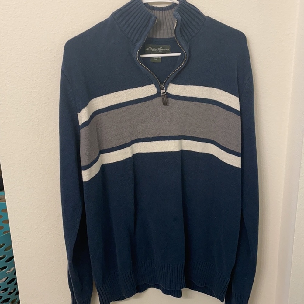EDDIE BAUER SWEATER W LEATHER ZIPPER